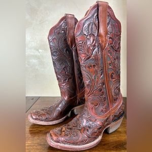 Womens Floral Tooled Leather Boots, Size 6 Western, Cowgirl , Cowboy, Jar Brand
